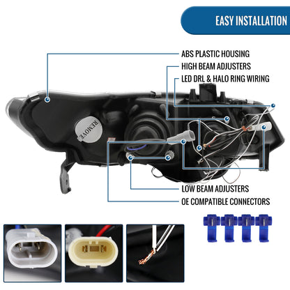 Ronnin - Fits 2006-2011 Honda Civic 2Dr Coupe LED Angel Eyes Dual Halo Rims Projector Headlights Replacement Pair | Black Smoke