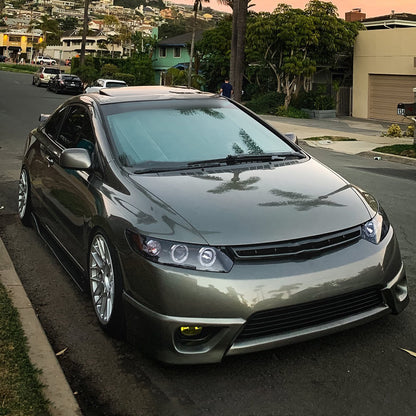 Ronnin - Fits 2006-2011 Honda Civic 2Dr Coupe LED Angel Eyes Dual Halo Rims Projector Headlights Replacement Pair | Black Smoke