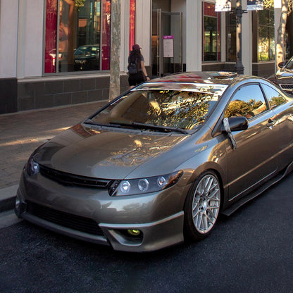 Ronnin - Fits 2006-2011 Honda Civic 2Dr Coupe LED Angel Eyes Dual Halo Rims Projector Headlights Replacement Pair | Black Smoke