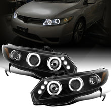 Ronnin - Fits 2006-2011 Honda Civic 2Dr  Coupe LED Angel Eyes Dual Halo Rims Projector Headlights Replacement Pair | Black