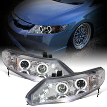 Ronnin - Fits 2006-2011 Honda Civic 4-Door Sedan LED Angel Eyes Dual Halo Rims Projector Headlights Replacement Pair | Chrome