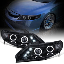 Ronnin - Fits 2006-2011 Honda Civic 4-Door Sedan LED Angel Eyes Dual Halo Rims Projector Headlights Replacement Pair | Black Smoke