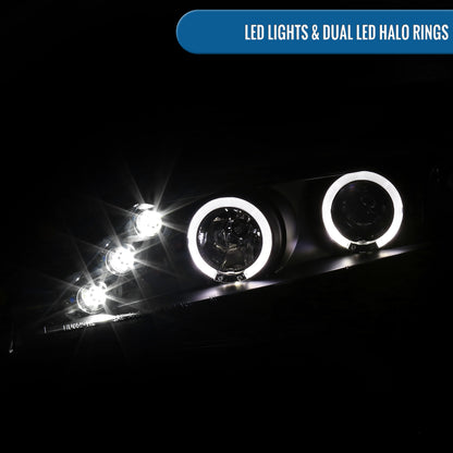 Ronnin - Fits 2006-2011 Honda Civic 4-Door Sedan LED Angel Eyes Dual Halo Rims Projector Headlights Replacement Pair | Black