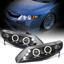 Ronnin - Fits 2006-2011 Honda Civic 4-Door Sedan LED Angel Eyes Dual Halo Rims Projector Headlights Replacement Pair | Black