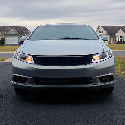 Ronnin - Fits 2012-2013 Honda Civic 2Dr Coupe 2012-2015 4Dr Sedan Upgraded Replacement LED Tube Driving Lights Projector Headlights Assembly Pair | Chrome