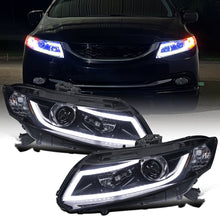 Ronnin - Fits 2012-2013 Honda Civic 2Dr Coupe 2012-2015 4Dr Sedan Upgraded Replacement LED Tube Driving Lights Projector Headlights Assembly Pair | Black Smoke
