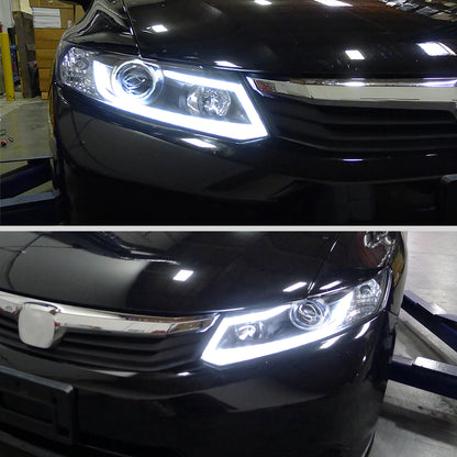 Ronnin - Fits 2012-2013 Honda Civic 2Dr Coupe 2012-2015 4Dr Sedan Upgraded Replacement LED Tube Driving Lights Projector Headlights Assembly Pair | Black