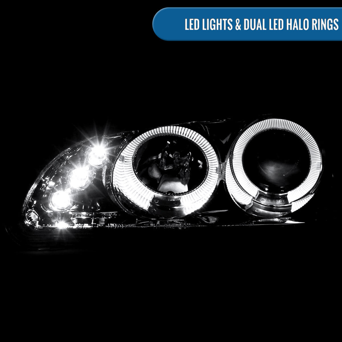 Ronnin - Faros delanteros con proyector de doble aro LED mejorados de repuesto para Honda Civic 1992-1995 | Cromado