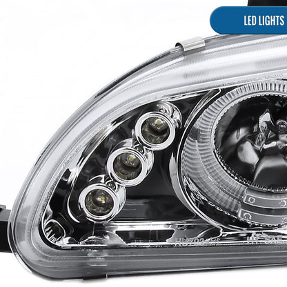 Ronnin - Faros delanteros con proyector de doble aro LED mejorados de repuesto para Honda Civic 1992-1995 | Cromado