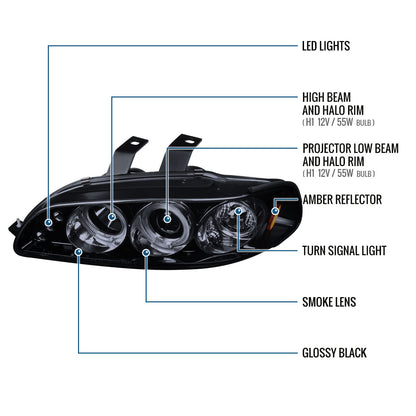 Ronnin - Compatible con Honda Civic 1992-1995 Par de faros delanteros con proyector de doble aro LED de repuesto mejorado | Negro humo