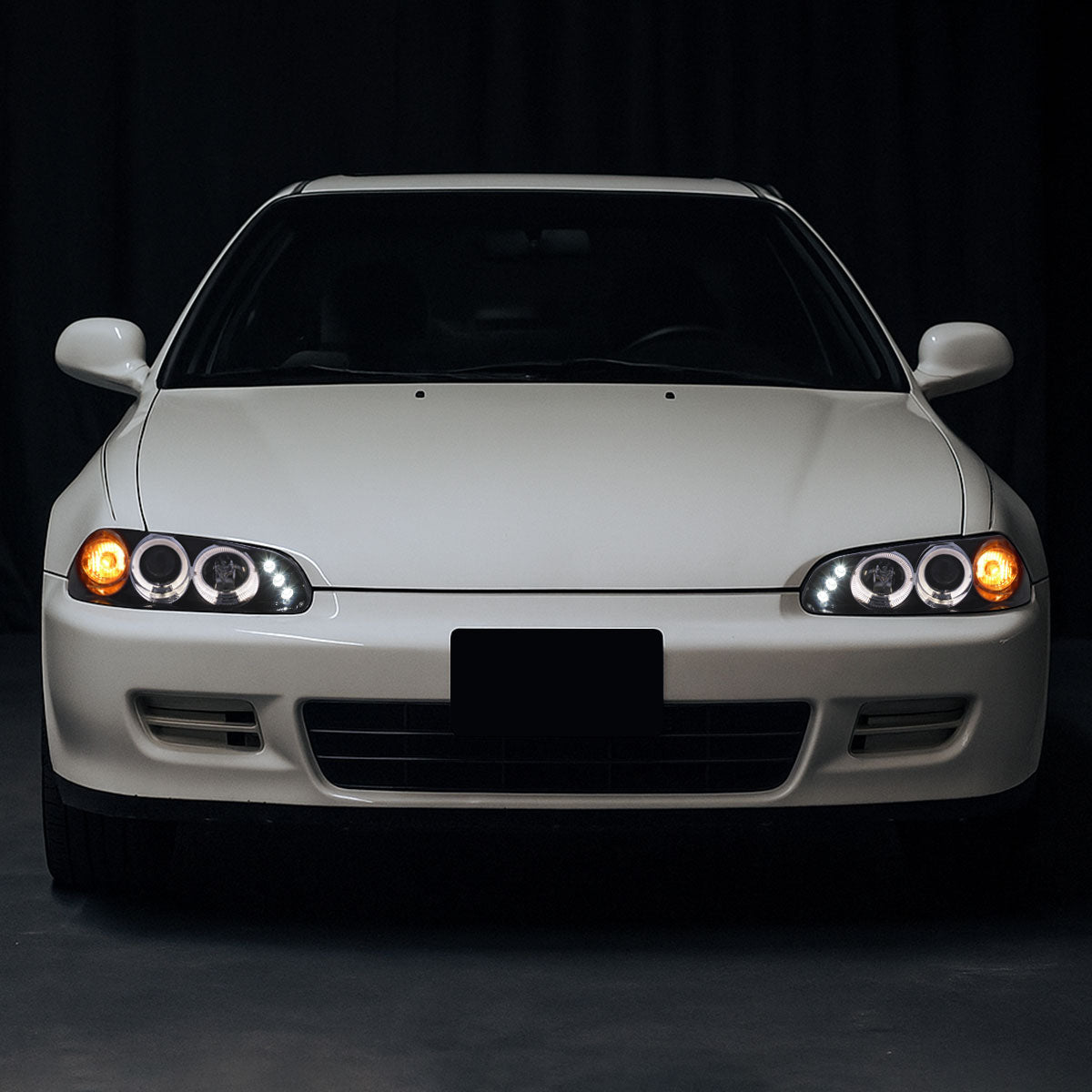 Ronnin - Compatible con Honda Civic 1992-1995 Par de faros delanteros con proyector de doble aro LED de repuesto mejorado | Negro humo