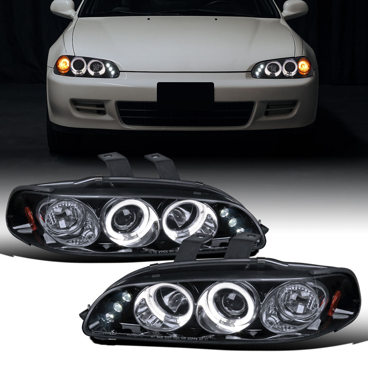 Ronnin - Compatible con Honda Civic 1992-1995 Par de faros delanteros con proyector de doble aro LED de repuesto mejorado | Negro humo