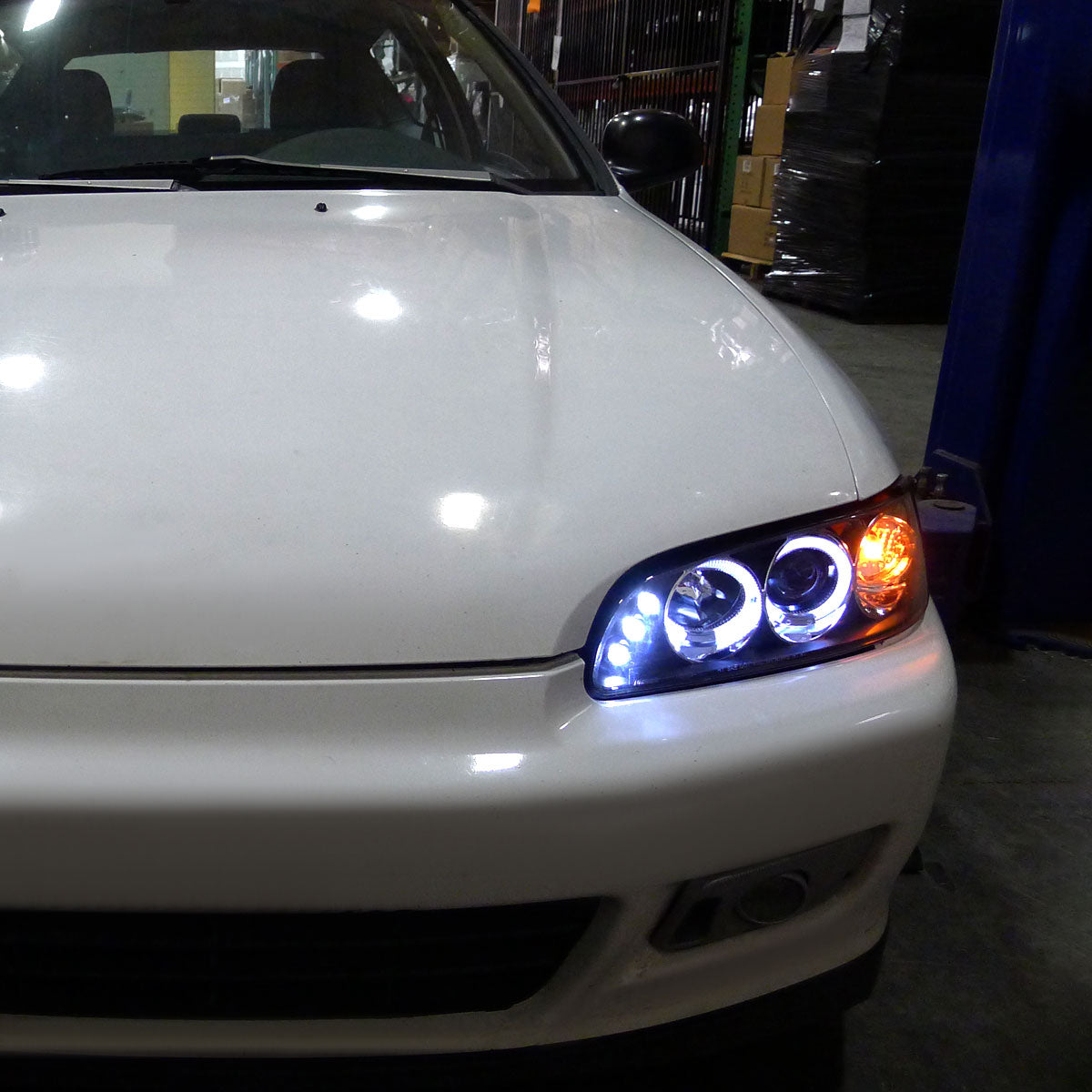 Ronnin - Se adapta a Honda Civic 1992-1995 Par de faros delanteros con proyector LED de doble aro mejorados | Negros