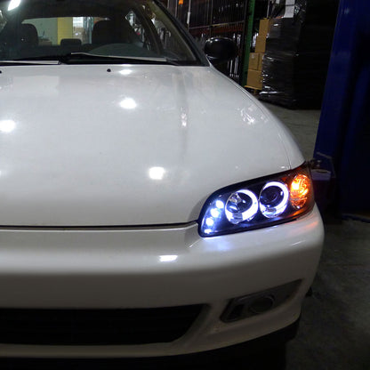 Ronnin - Se adapta a Honda Civic 1992-1995 Par de faros delanteros con proyector LED de doble aro mejorados | Negros