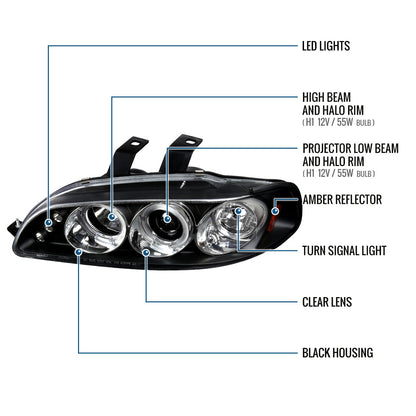 Ronnin - Se adapta a Honda Civic 1992-1995 Par de faros delanteros con proyector LED de doble aro mejorados | Negros