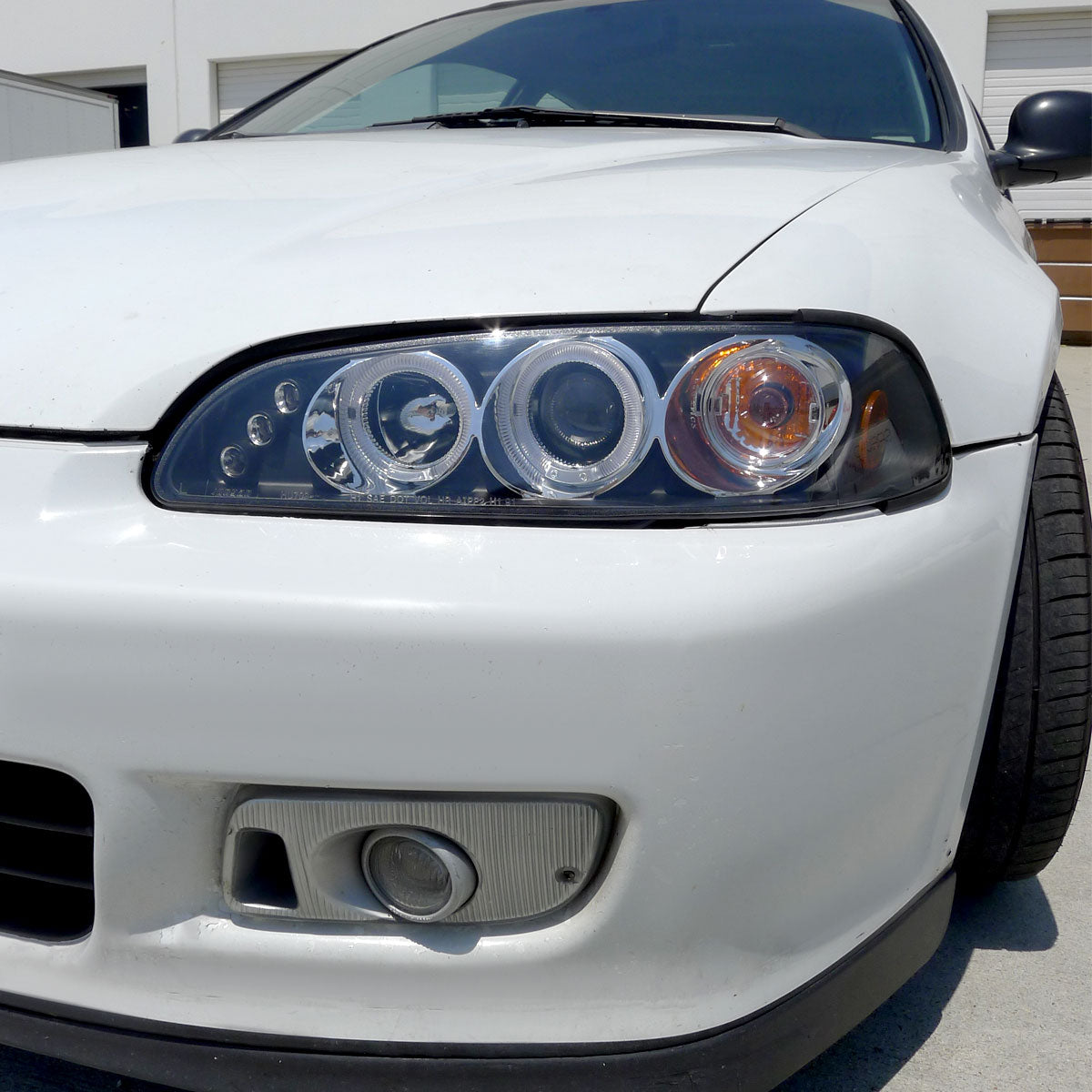 Ronnin - Se adapta a Honda Civic 1992-1995 Par de faros delanteros con proyector LED de doble aro mejorados | Negros