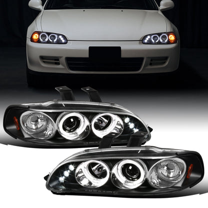 Ronnin - Se adapta a Honda Civic 1992-1995 Par de faros delanteros con proyector LED de doble aro mejorados | Negros