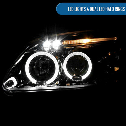 Ronnin - Faros delanteros con proyector y doble aro de LED, de repuesto, para Honda Civic 1996-1998 | Cromado