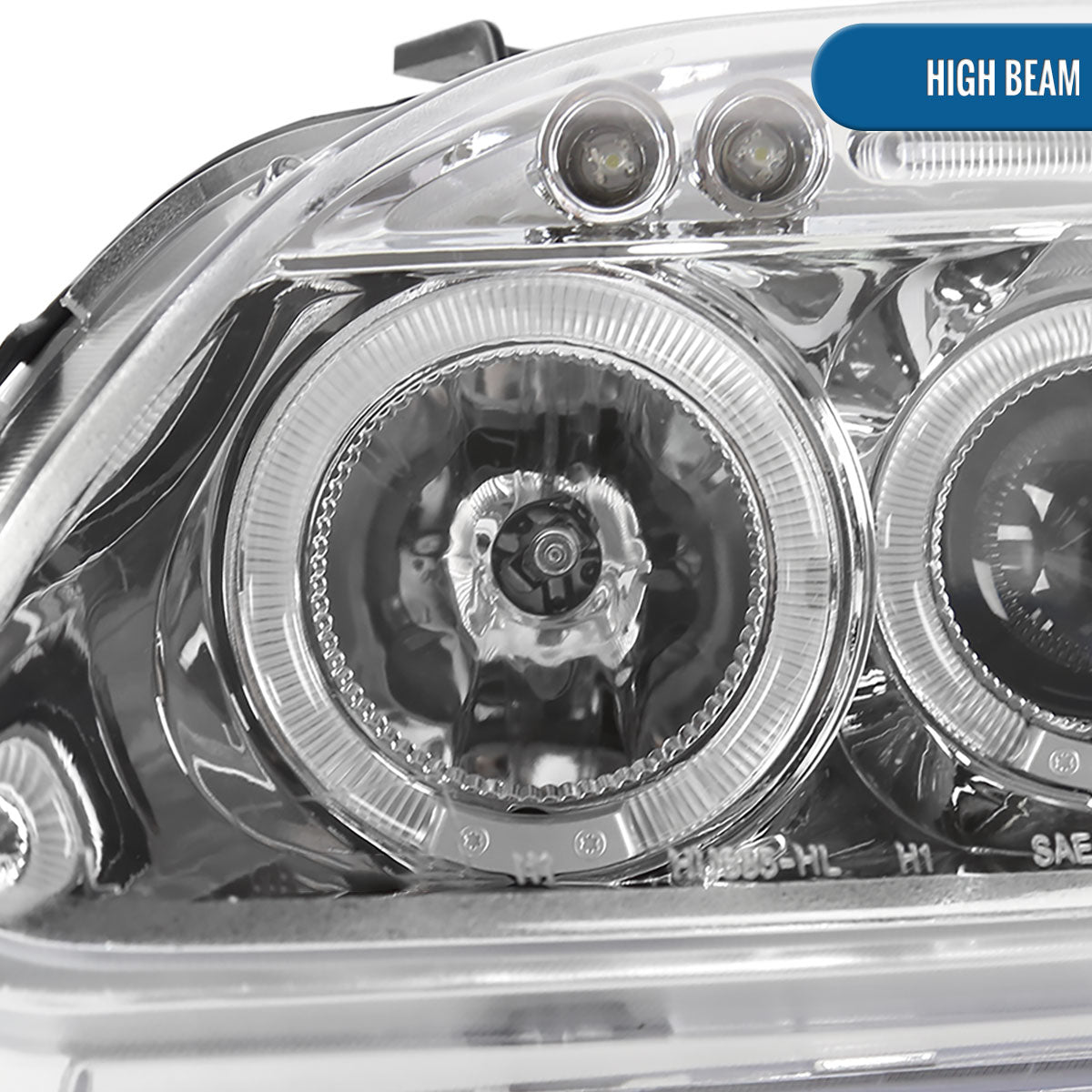 Ronnin - Faros delanteros con proyector y doble aro de LED, de repuesto, para Honda Civic 1996-1998 | Cromado
