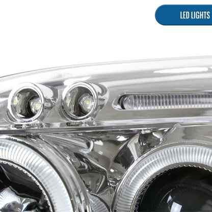 Ronnin - Faros delanteros con proyector y doble aro de LED, de repuesto, para Honda Civic 1996-1998 | Cromado
