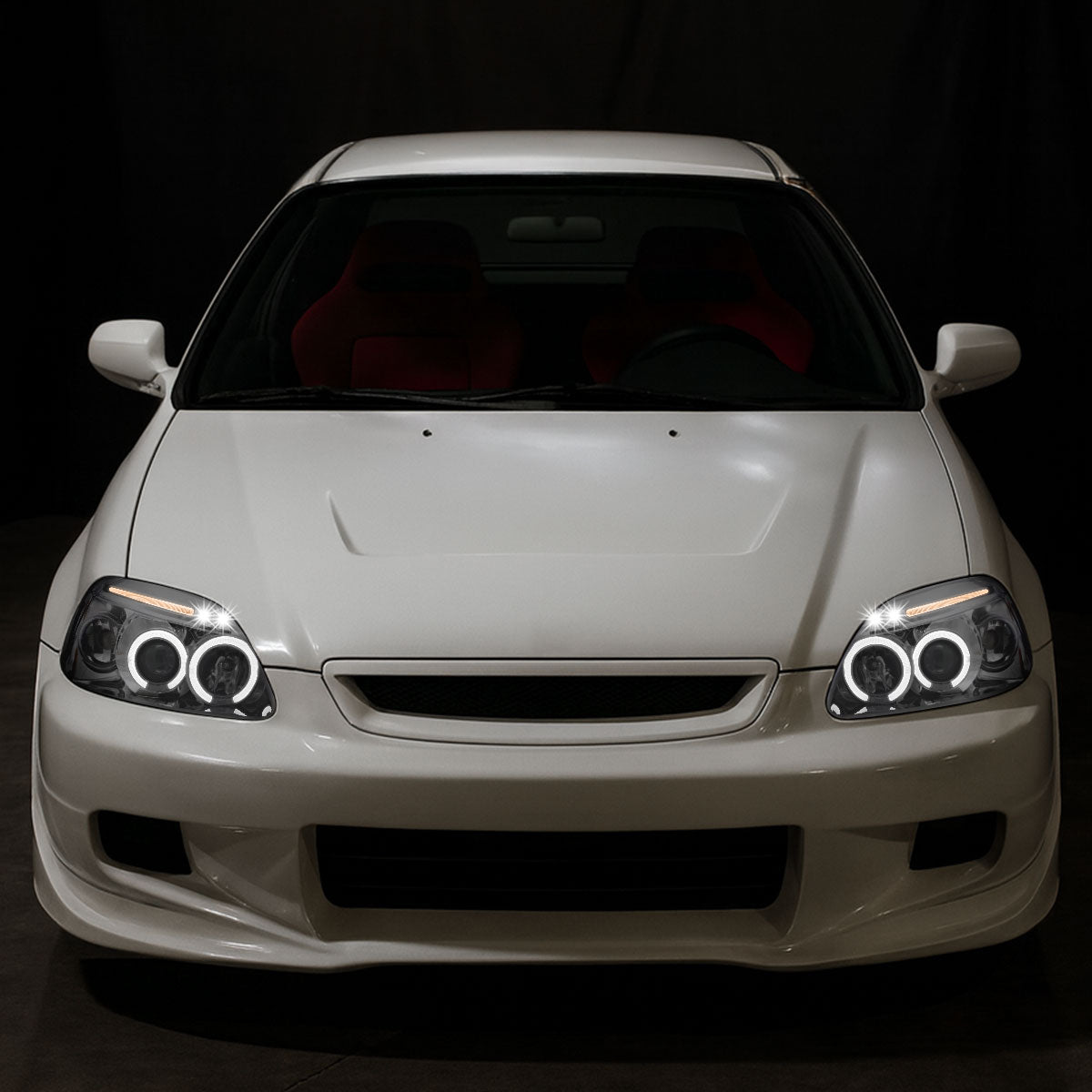 Ronnin - Faros delanteros con proyector y doble aro de LED, de repuesto, para Honda Civic 1996-1998 | Cromado