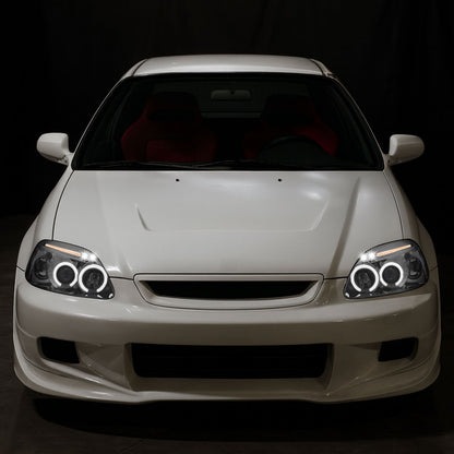Ronnin - Faros delanteros con proyector y doble aro de LED, de repuesto, para Honda Civic 1996-1998 | Cromado