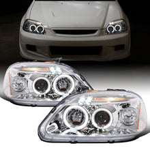 Ronnin - Faros delanteros con proyector y doble aro de LED, de repuesto, para Honda Civic 1996-1998 | Cromado