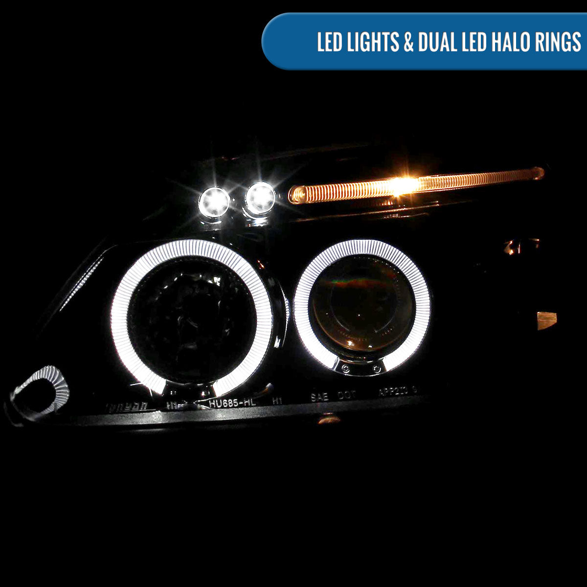 Ronnin - Faros delanteros tipo proyector de doble LED de repuesto mejorado para Honda Civic 1996-1998, par | Negro Ahumado