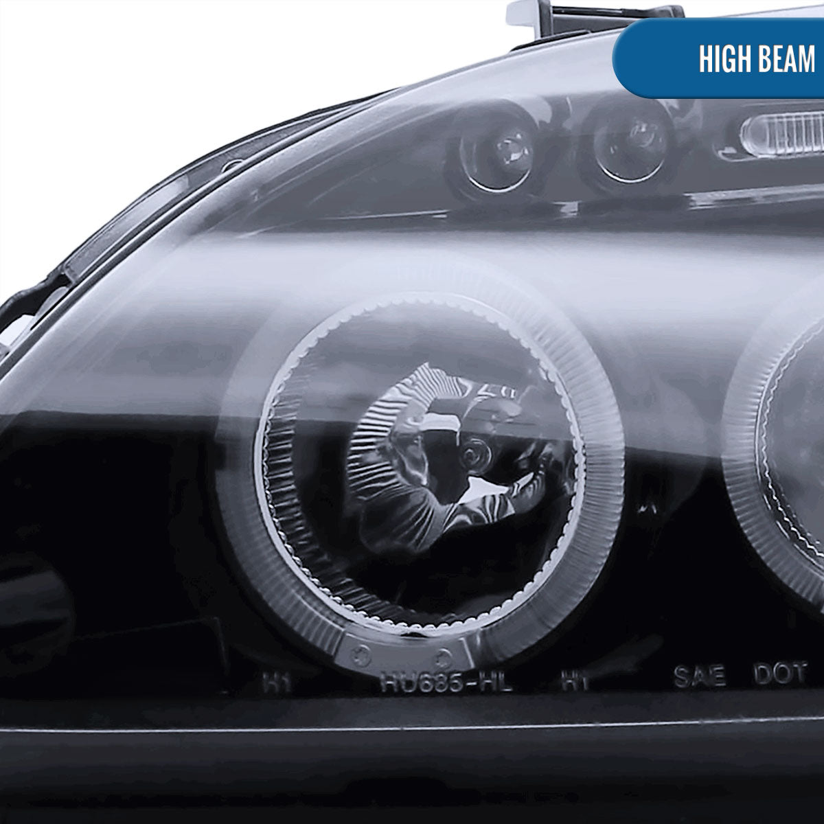 Ronnin - Faros delanteros tipo proyector de doble LED de repuesto mejorado para Honda Civic 1996-1998, par | Negro Ahumado
