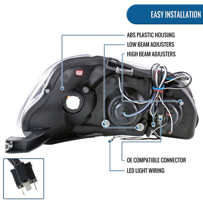 Ronnin - Faros delanteros tipo proyector de doble LED de repuesto mejorado para Honda Civic 1996-1998, par | Negro Ahumado