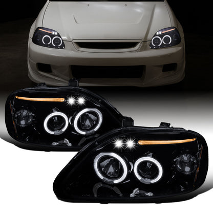Ronnin - Faros delanteros tipo proyector de doble LED de repuesto mejorado para Honda Civic 1996-1998, par | Negro Ahumado