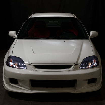 Ronnin - Se adapta a Honda Civic 1996-1998, conjunto de faros delanteros con proyector de luces de circulación diurna LED de repuesto mejorado, par | Negro humo