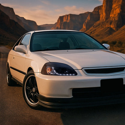 Ronnin - Se adapta a Honda Civic 1996-1998, conjunto de faros delanteros con proyector de luces de circulación diurna LED de repuesto mejorado, par | Negro humo