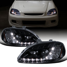 Ronnin - Se adapta a Honda Civic 1996-1998, conjunto de faros delanteros con proyector de luces de circulación diurna LED de repuesto mejorado, par | Negro humo