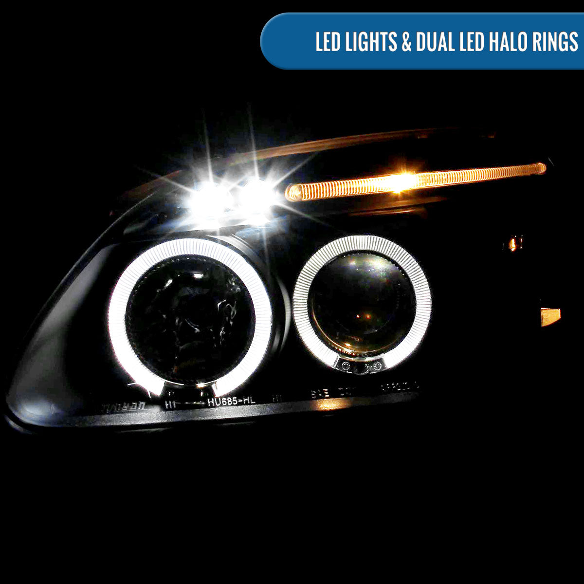 Ronnin - Faros delanteros con proyector LED doble de repuesto mejorados para Honda Civic 1996-1998, par | Negro