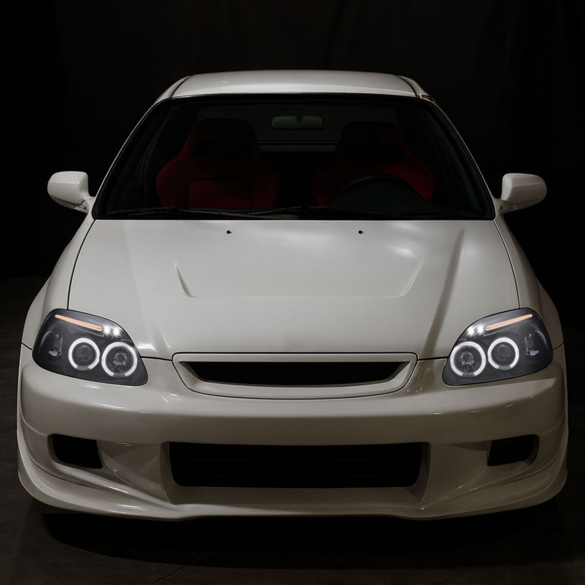 Ronnin - Faros delanteros con proyector LED doble de repuesto mejorados para Honda Civic 1996-1998, par | Negro