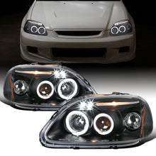 Ronnin - Faros delanteros con proyector LED doble de repuesto mejorados para Honda Civic 1996-1998, par | Negro