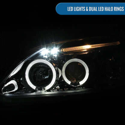 Ronnin - Compatible con Honda Civic 1999-2000, juego de dos faros delanteros con proyector, aros dobles LED, luces de circulación diurna, repuesto mejorado | Cromo