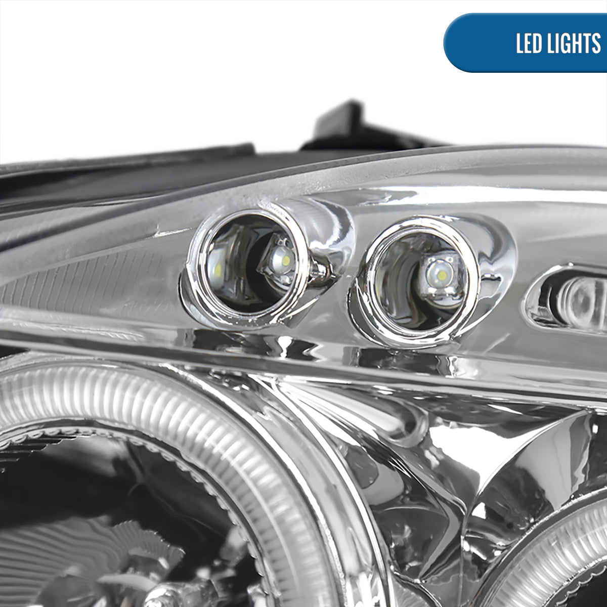 Ronnin - Compatible con Honda Civic 1999-2000, juego de dos faros delanteros con proyector, aros dobles LED, luces de circulación diurna, repuesto mejorado | Cromo