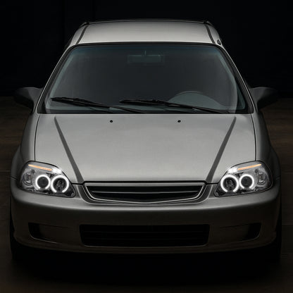 Ronnin - Compatible con Honda Civic 1999-2000, juego de dos faros delanteros con proyector, aros dobles LED, luces de circulación diurna, repuesto mejorado | Cromo