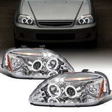1999-2000 Honda Civic Upgrade Replacement LED Dual Rims Running Lights Projector Headlights Assembly Pair | Chrome
