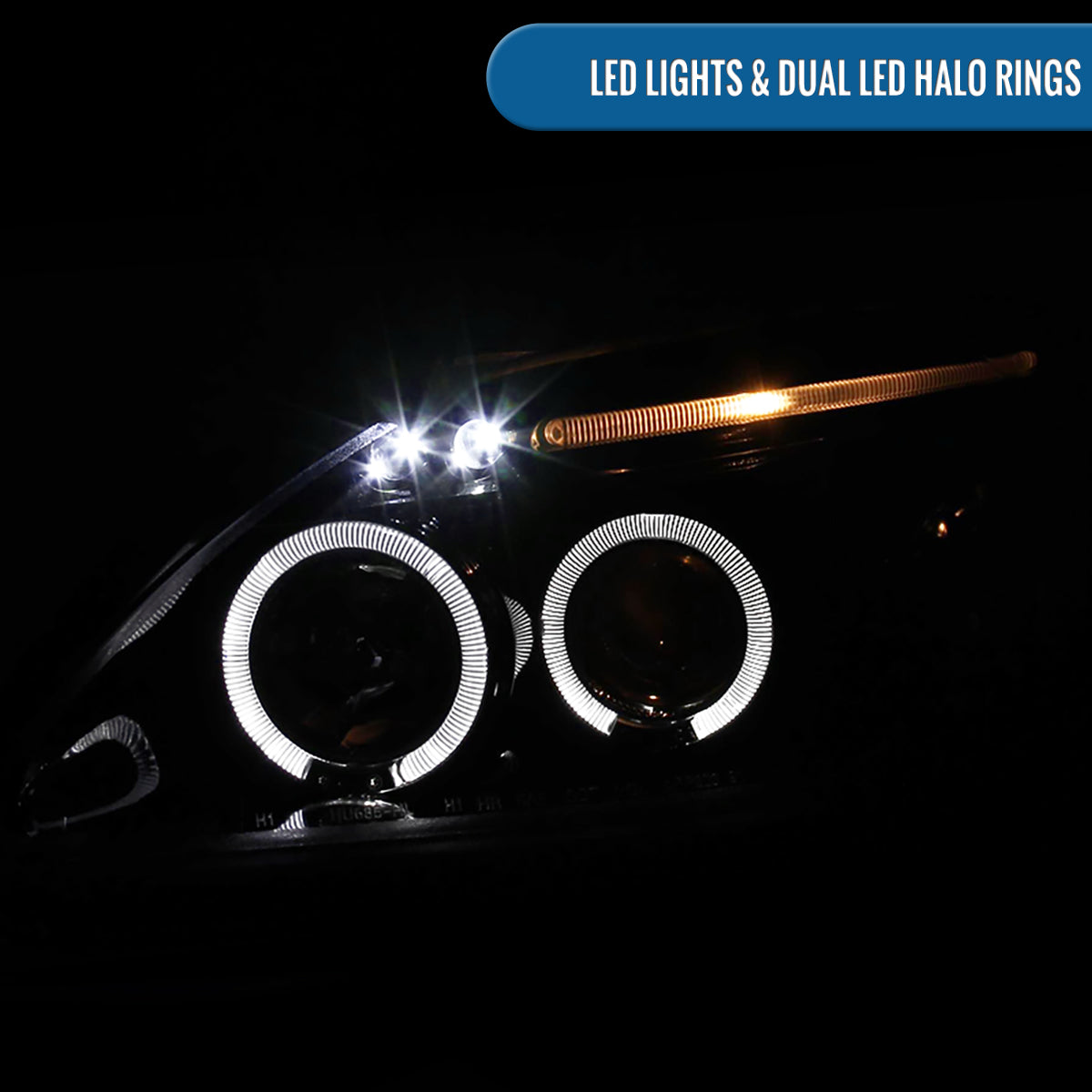 Ronnin - Compatible con Honda Civic 1999-2000, juego de dos faros proyectores LED de doble aro para luces de marcha, repuesto mejorado | Negro Ahumado