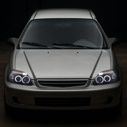 Ronnin - Compatible con Honda Civic 1999-2000, juego de dos faros proyectores LED de doble aro para luces de marcha, repuesto mejorado | Negro Ahumado