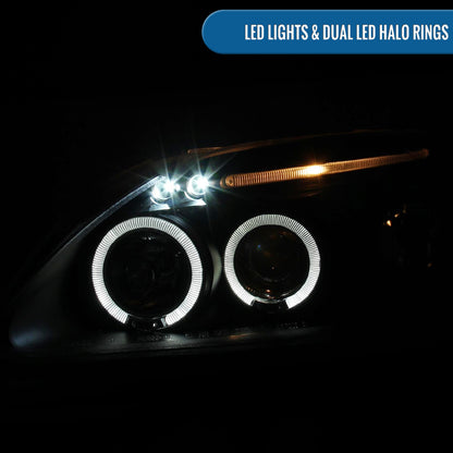 Ronnin - Se adapta a Honda Civic 1999-2000. Juego de faros delanteros con proyector de LED de doble aro para luces de marcha. Par de ensamblajes. Negro.