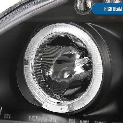 Ronnin - Se adapta a Honda Civic 1999-2000. Juego de faros delanteros con proyector de LED de doble aro para luces de marcha. Par de ensamblajes. Negro.