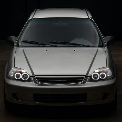 Ronnin - Se adapta a Honda Civic 1999-2000. Juego de faros delanteros con proyector de LED de doble aro para luces de marcha. Par de ensamblajes. Negro.
