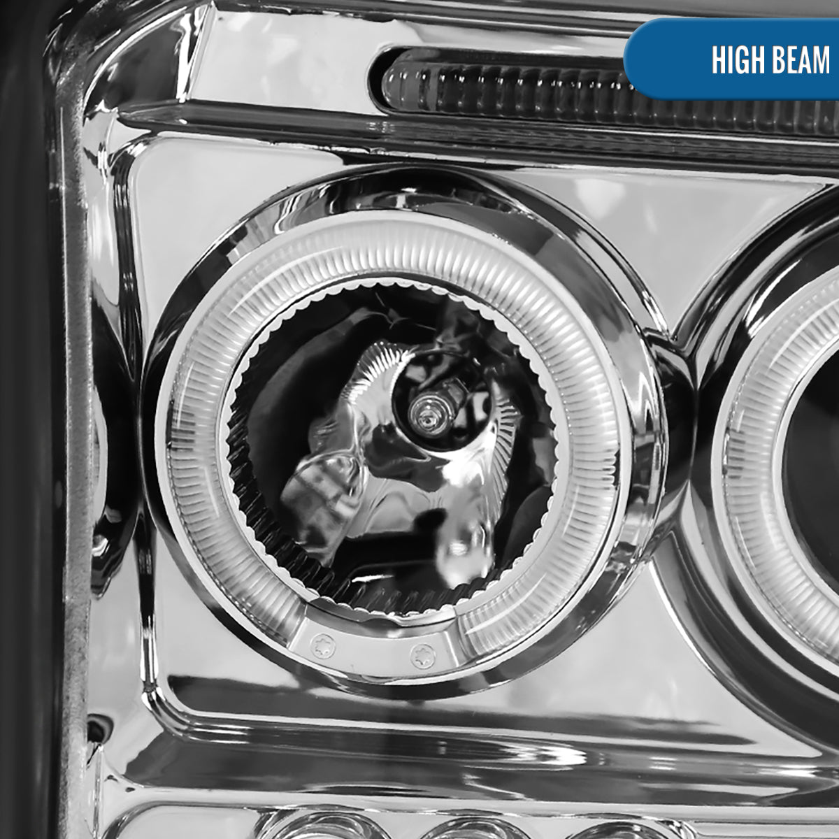 2005-2007 Dodge Dakota Upgrade Replacement LED Dual Rims Projector Headlights Assembly Pair | Chrome