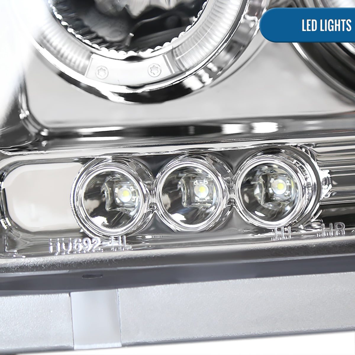 2005-2007 Dodge Dakota Upgrade Replacement LED Dual Rims Projector Headlights Assembly Pair | Chrome