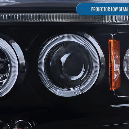 Ronnin - Se adapta a Dodge Dakota 2005-2007. Montaje de faros delanteros de proyector LED de doble aro de repuesto y mejora | Par ahumado negro