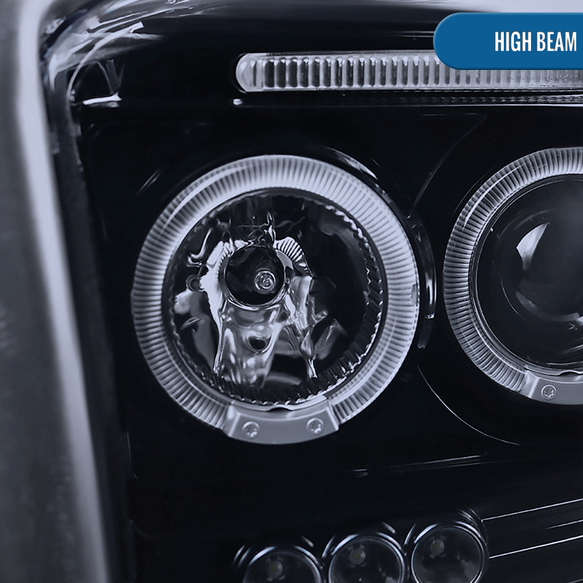Ronnin - Se adapta a Dodge Dakota 2005-2007. Montaje de faros delanteros de proyector LED de doble aro de repuesto y mejora | Par ahumado negro